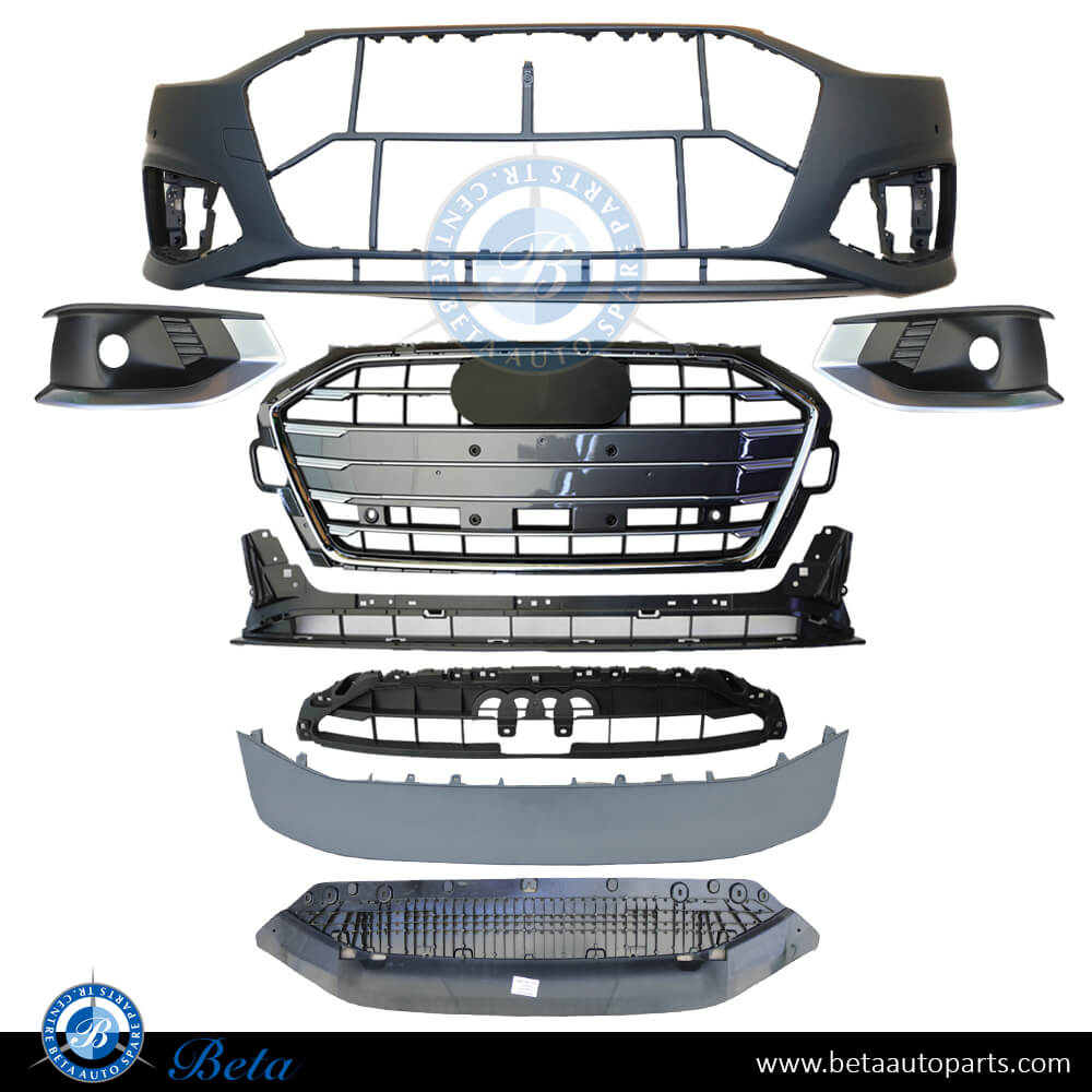 Front Bumper with Park Assist and without Washer for Audi A4 2020-Up models, Part Number 8W0807065BA Front Bumper with Park Assist and without Washer for Audi A4 2020-Up models, Part Number 8W0807065BA
